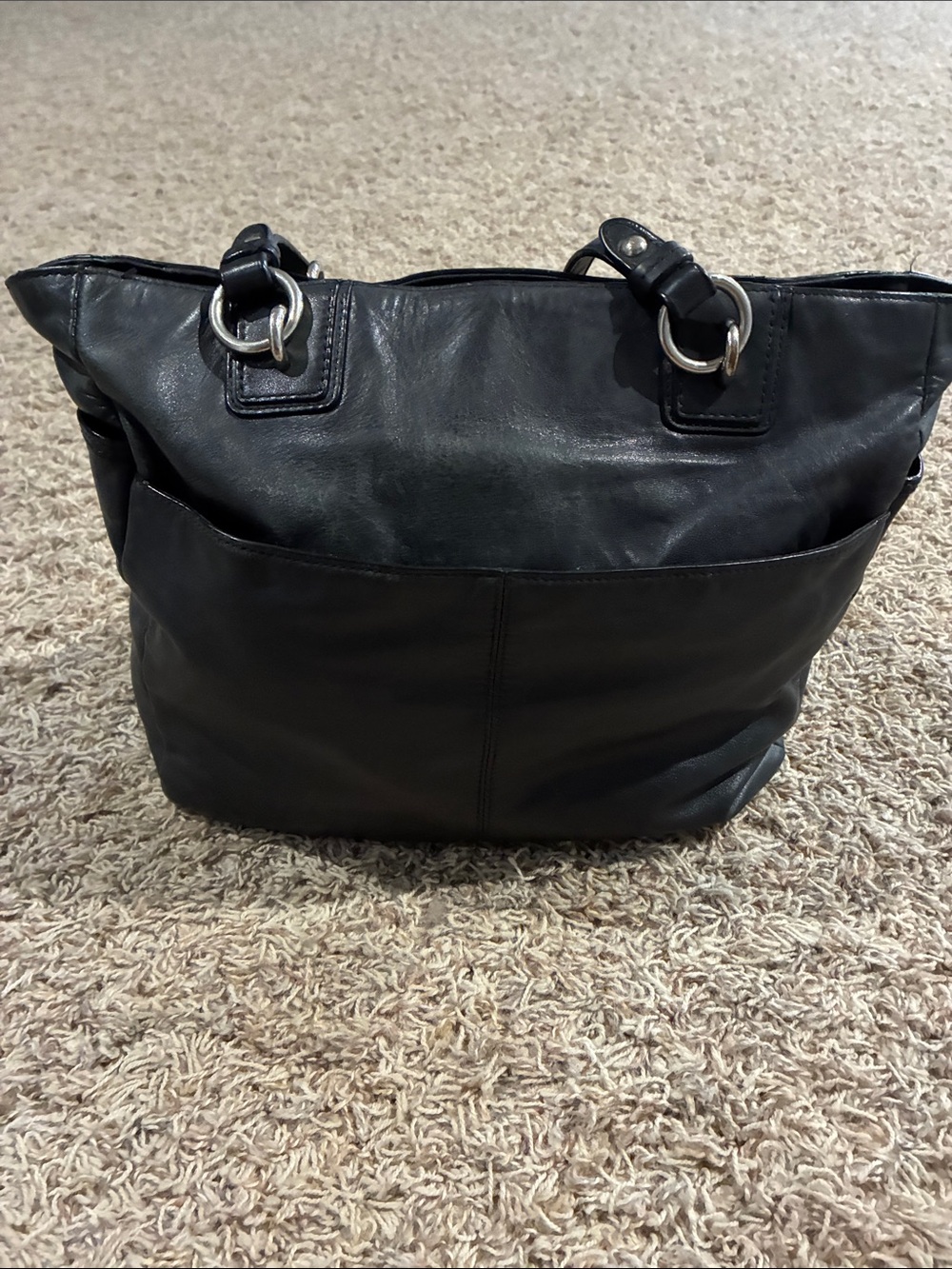 COACH Black Leather Tote with Silver Accent Hardware - Picture 2 of 8